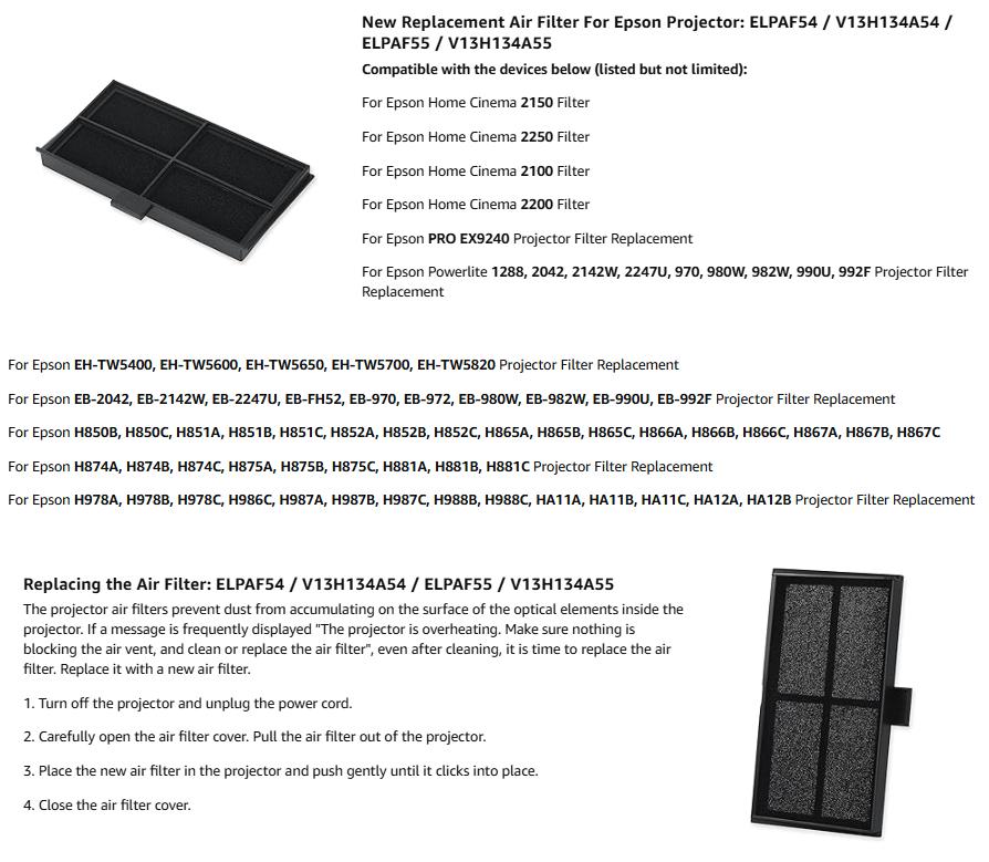 ELPAF54 ELPAF55 Projector Luch - Home Cinema Epson 2150 recensie en prijs